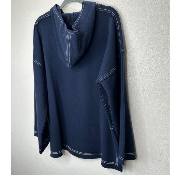 Elizabeth and James Navy with White Stitch Long Sleeve Hooded Sweater L - Picture 12 of 15